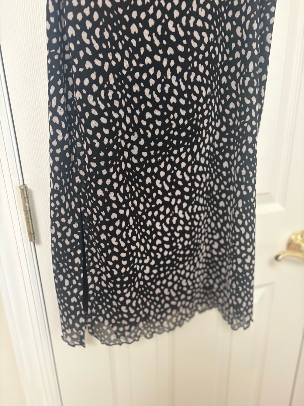 Black Midi Skirt with Light Pink Spot Print